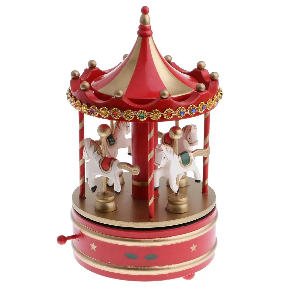 Carousel Music Box Merry Go Round Wind Up Toy Christmas Home Decor Ornament Gift