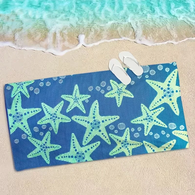 Ocean Light Green Starfish Beach Towel Bubble Marine Print Sand Resistant Absorbent Towel for Beach Vacation Swimming Daily Use