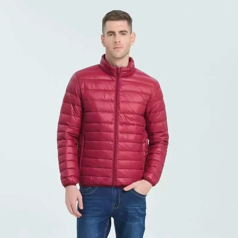 Men's Autumn Winter Stand Collar Warm Fashion Lightweight Thin Cotton Coat Casual Slim Top