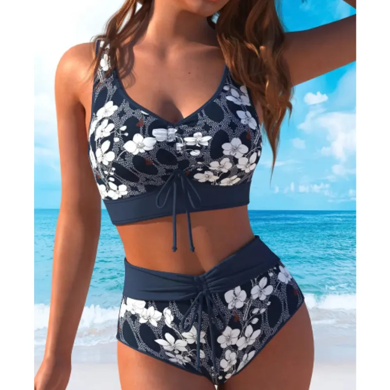 New Cross-border Split Swimsuit Female Sexy  Tight Gathering Beach Hot Spring High Waist Bikini Female