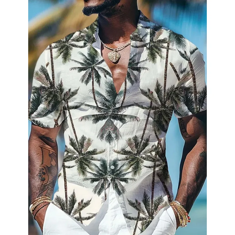 Tropical Palm Tree Vacation Hawaiian Men'S Shirt Outdoor Hawaiian Holiday Summer Turndown Short Sleeve Tee Tops Aloha Shirt