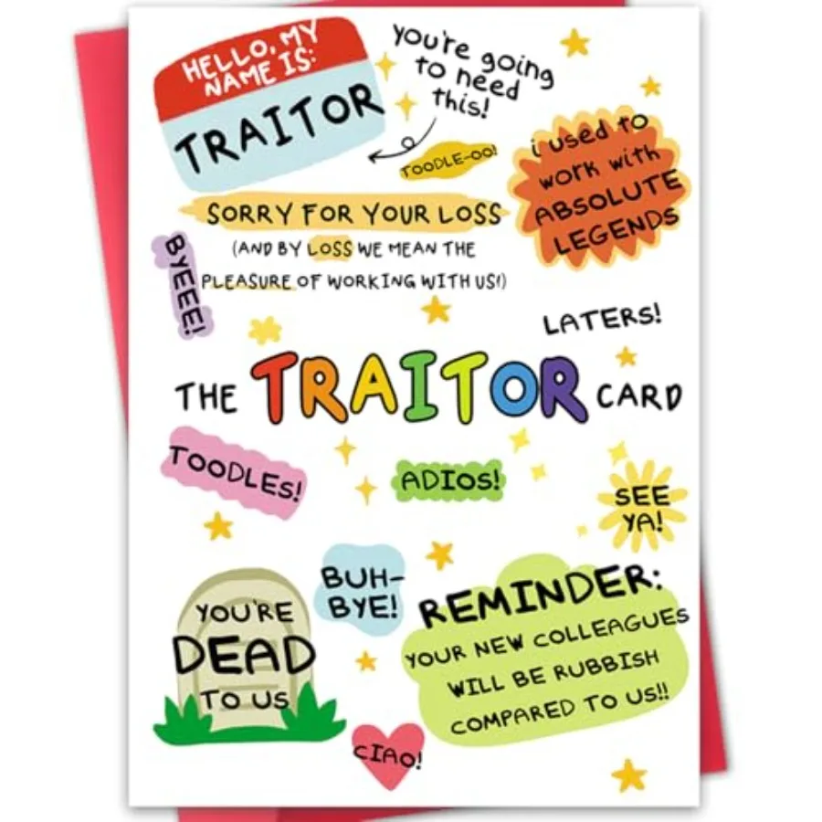 

Funny Coworker Traitor Leaving Card, Going Away Card for Colleague, Goodbye Farewell Cards for Him Her, New Job Gift for Men Wo