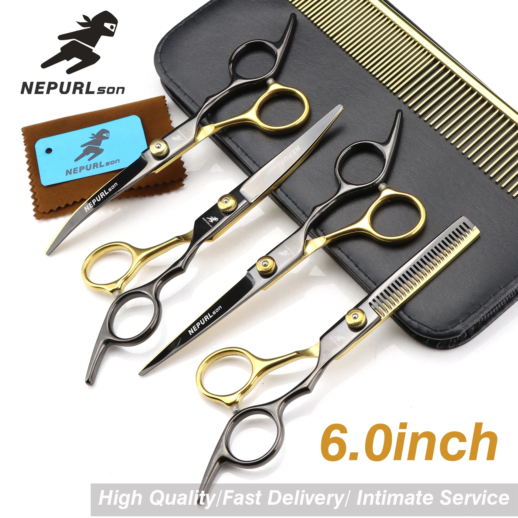 6 inch black gold 4 suit pet scissors hair thinning pet grooming scissors