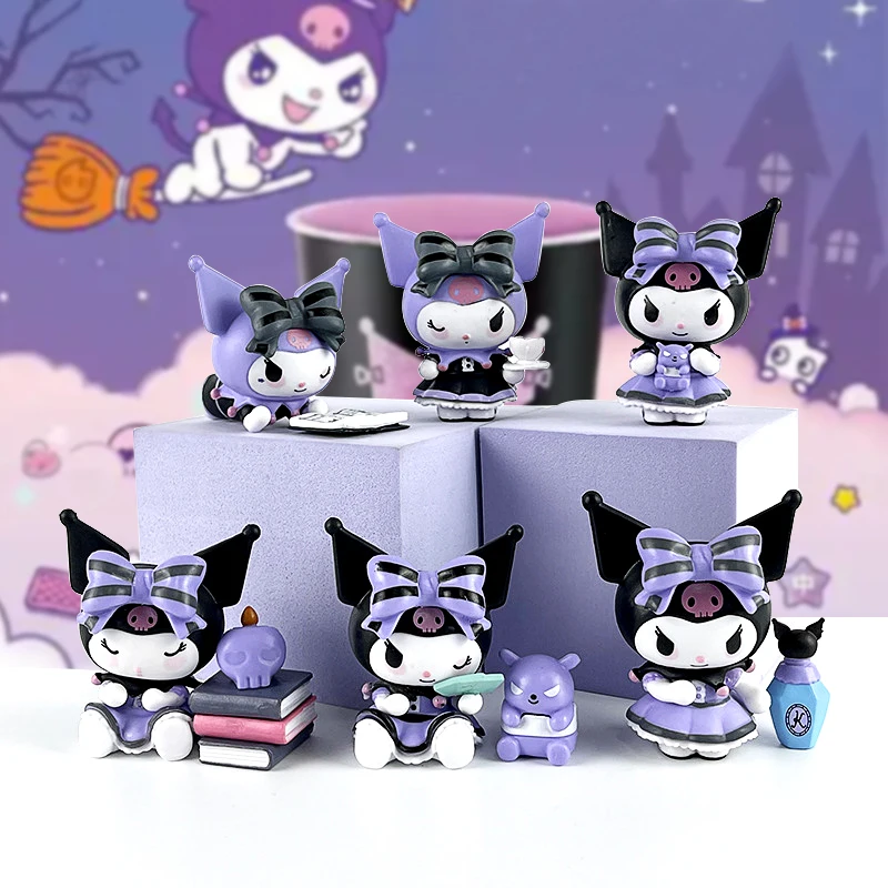 6pcs Sanrio Kuromi Action Figures Set Lucky Divination Series Kawaii Model Anime Dolls Collection Toys Gifts Desktop Decoration