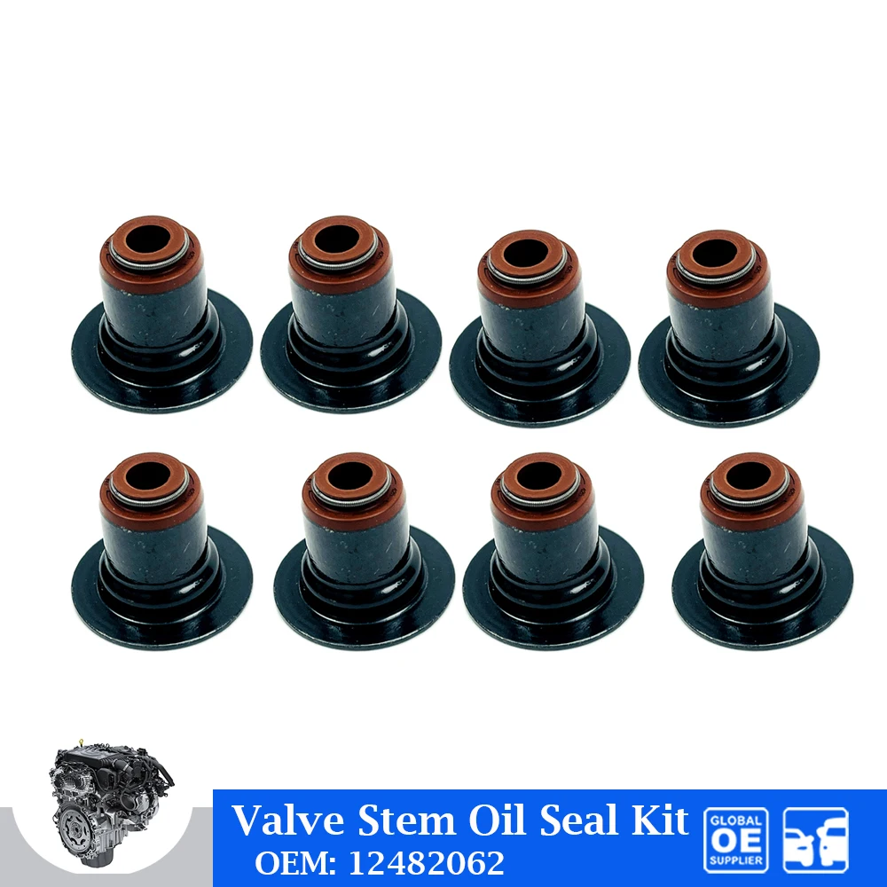 8PCS Engine Exhaust Valve Stem Oil Seal Kit For Buick LaCrosse Lucerne Chevrolet Camaro Malibu Auto Car Accessories OEM 12482062