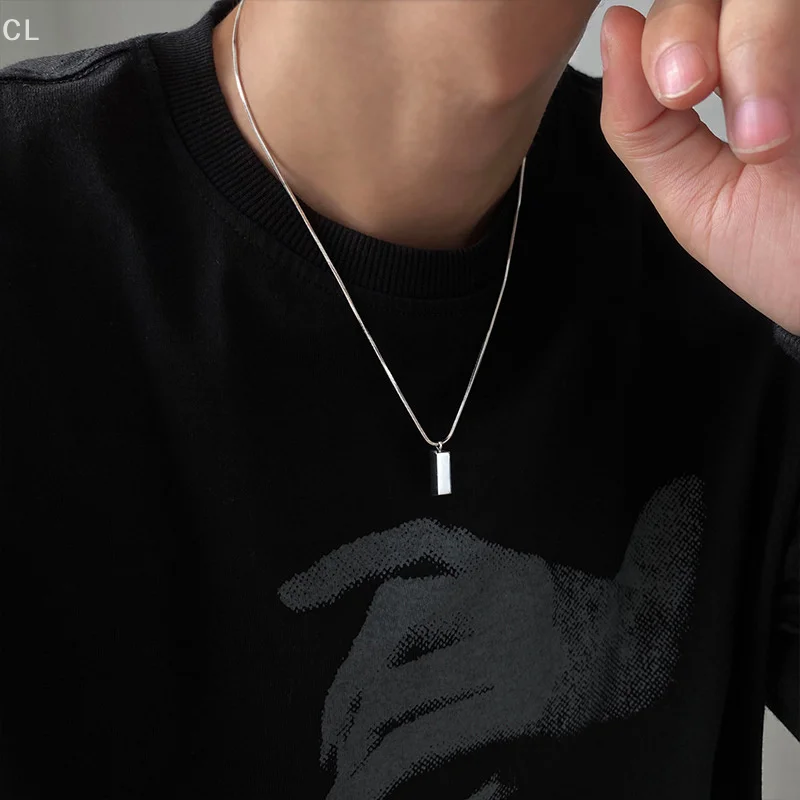 For Men, Layering Stainless Steel Geometric Pendant, Layered Wheat Rope Cuban Chain, Boy Collar 3D Vertical Bar Necklaces