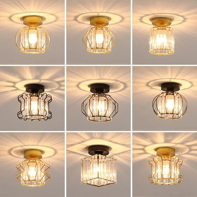 

American Balcony Ceiling Light Corridor Aisle Lamps Simple Personality Creative Wrought Iron Crystal Light