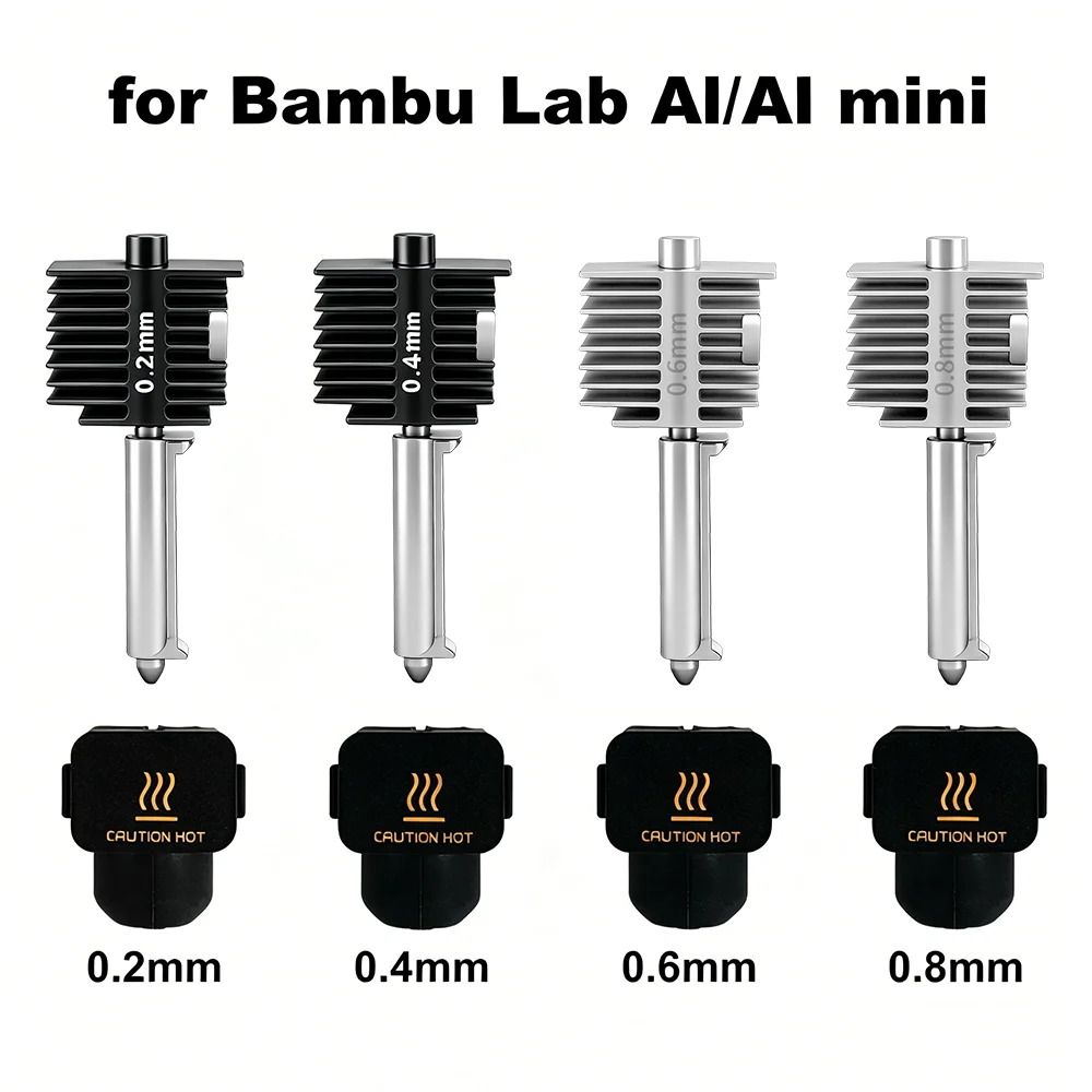 

Upgraded Hotend Kit For Bamb Lab A1/A1 Mini Fast Speed Hot End Assembly 0.2/0.4/0.6/0.8mm Hardened steel Nozzle 3D Printer Part