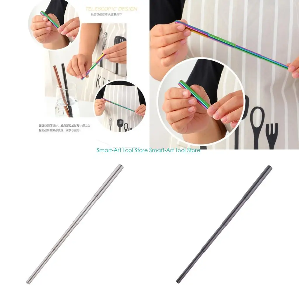 E1PB 4 Stage Adjustable Length Extendable Straw Brush Stainless Steel Body Easy Storage Design Cleaning Tool For Kitchen