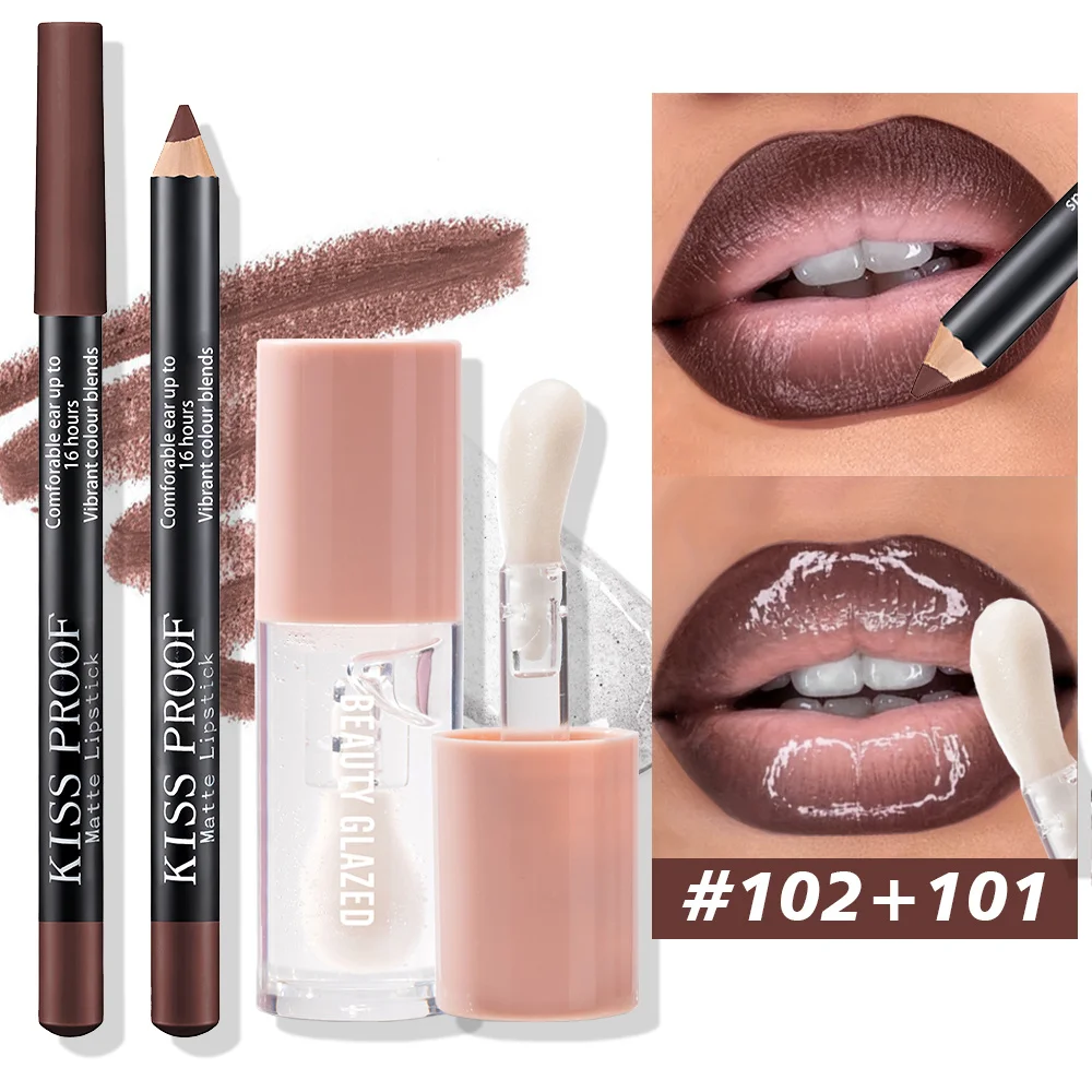 2 pezzi/set matita per labbra + olio per labbra rossetto in velluto opaco - Set combinato labbra impermeabile a lunga durata Tutorial per il trucco Cosmetici