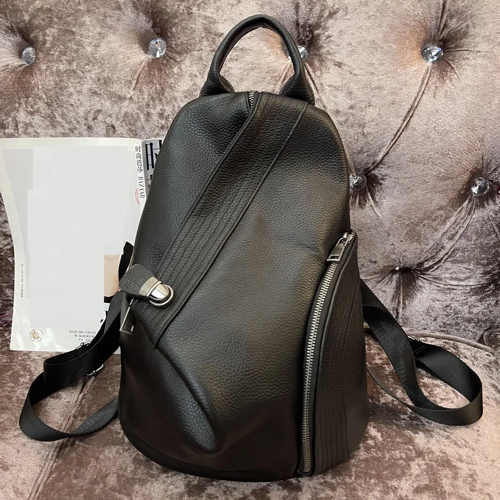 Anti-theft Real Cow Leather Backpack Black Women Genuine Leather Bagpack Multifunctional Ladies Tote or Shoulder Bag