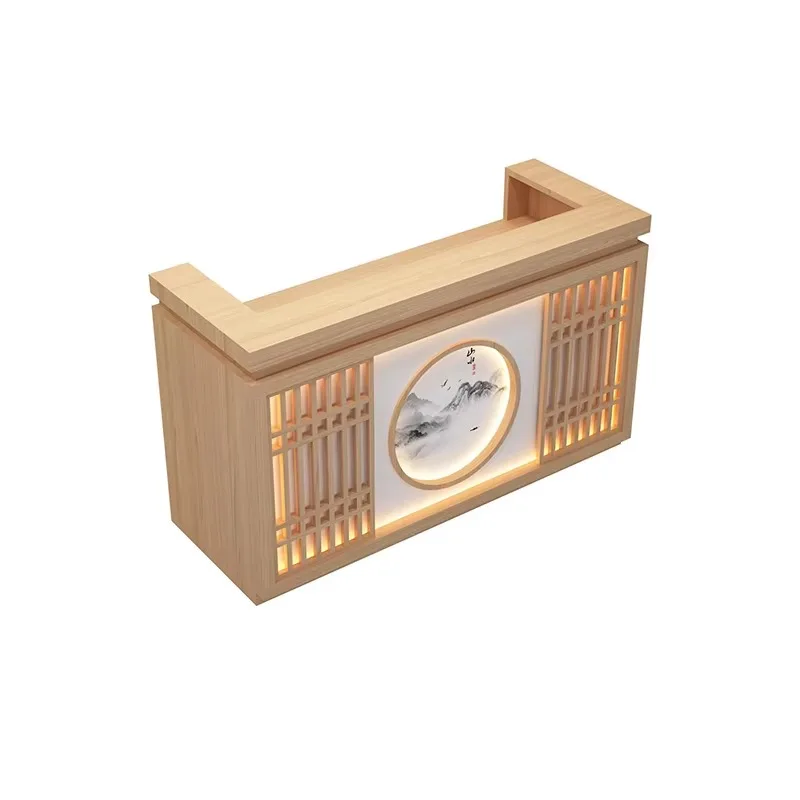 مكاتب استقبال خشبية رخيصة الثمن فاخرة وحديثة باللون البني أفضل مكاتب استقبال بأدراج حديثة طويلة وأثاث استقبال كلاسيكي Mostrador #6