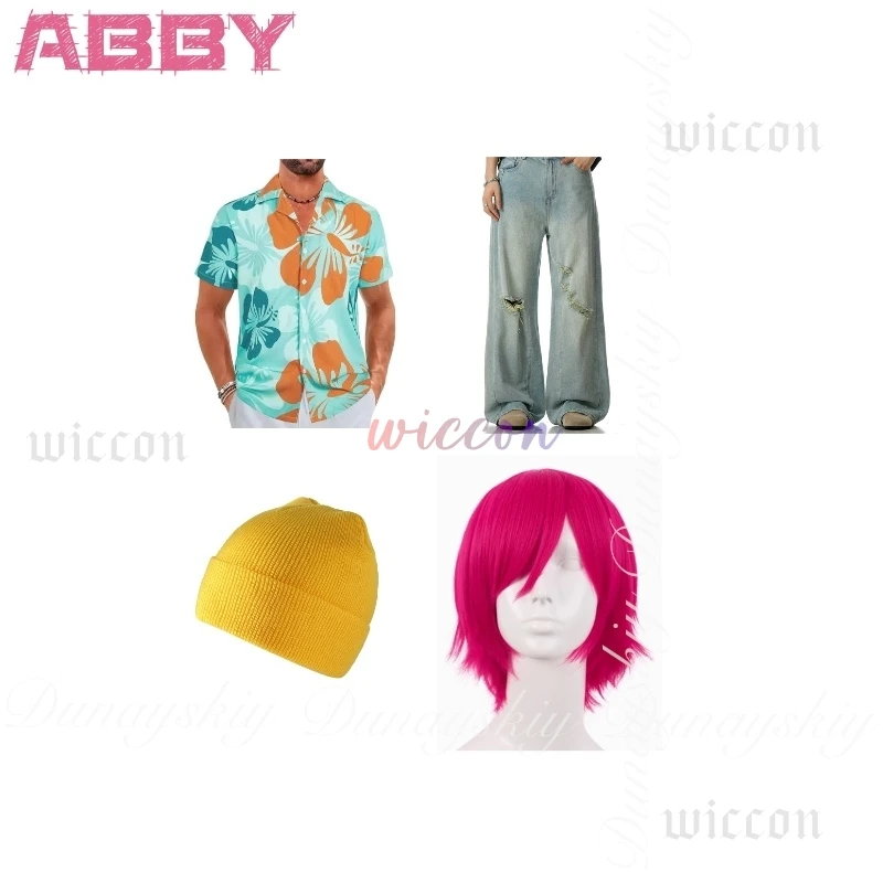 

KPop Demon Hunters Movie Abby Cosplay Member Of Saja Boys With Beachwear Light-colored Ripped Jeans Cosplay Costume Full Of Suit