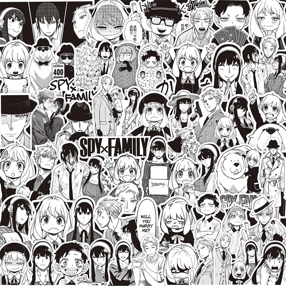 

10/35/70pcs Kawaii Anya Spy×Family Stickers Black And White Anime Sticker Car Laptop Skateboard Scrapbooking Yor Forger Decals