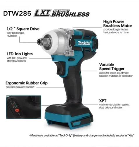

Makita DTW285 1/2-Inch Brushless Electric Wrench 280M.N High-Torque And High-Impact Vehicle Tire Repair Tool Electric Wrench