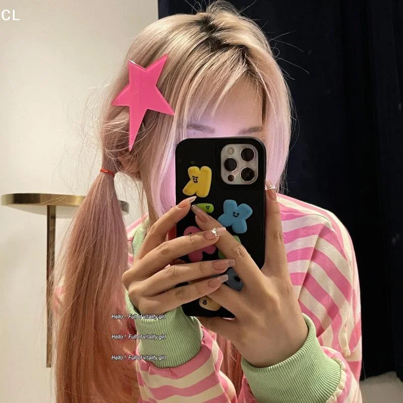 AttireTroveLarge Shiny Yellow Green Blue Plastic Star Hair Clip Non Slip Grip Cute Design For Teen Girls Cosplay Daily Wear view 2