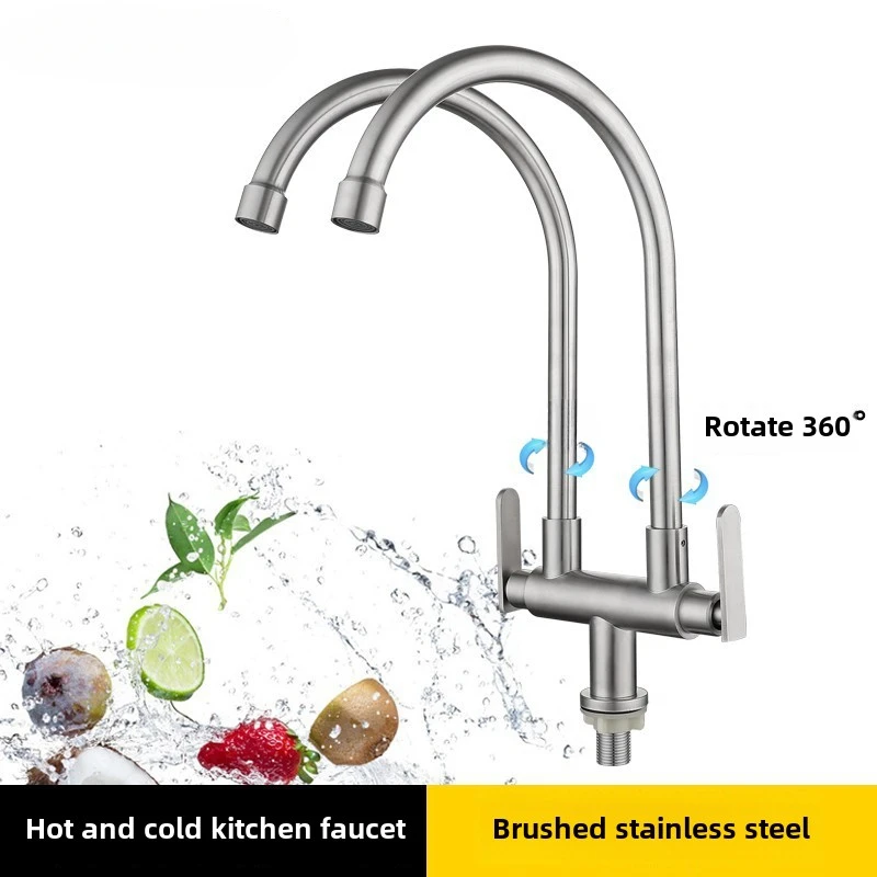 

304 stainless steel double switch kitchen rotatable double handle double control double out faucet