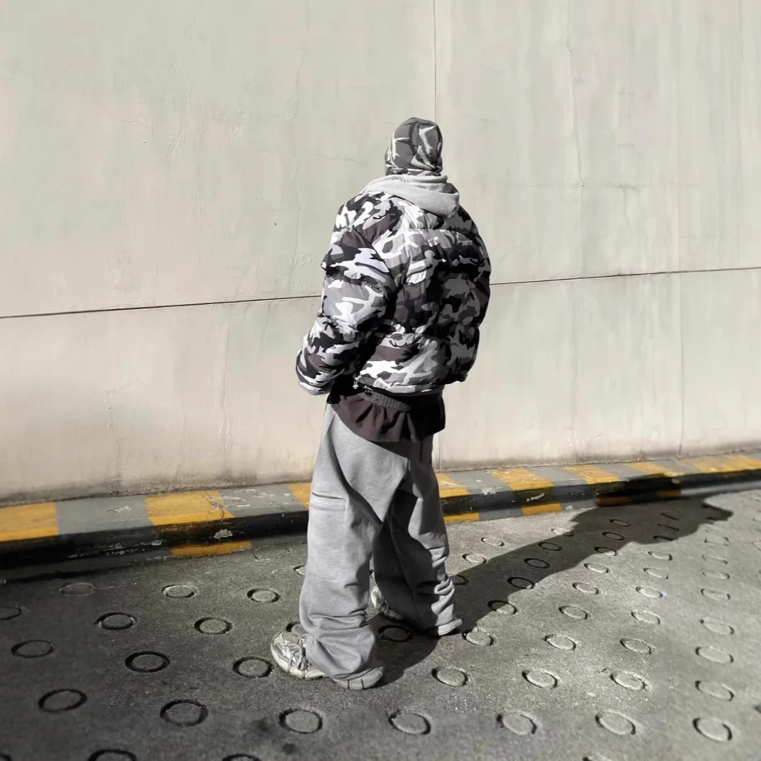 Grailz new winter snow camouflage washed denim patch front zipper jacket with hood and cotton coat for men and women Project G/R