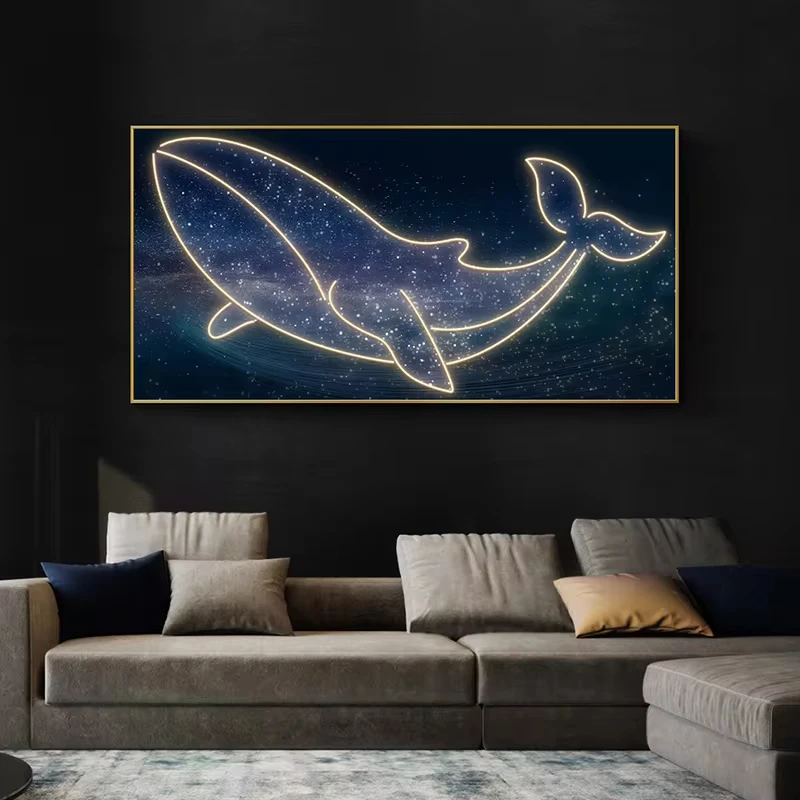 Modern Living Room Creative Art Decorative Mural Lamp Light Luxury Whale Painting Led Wall Lamp Bedroom Bedside Painting Lamp