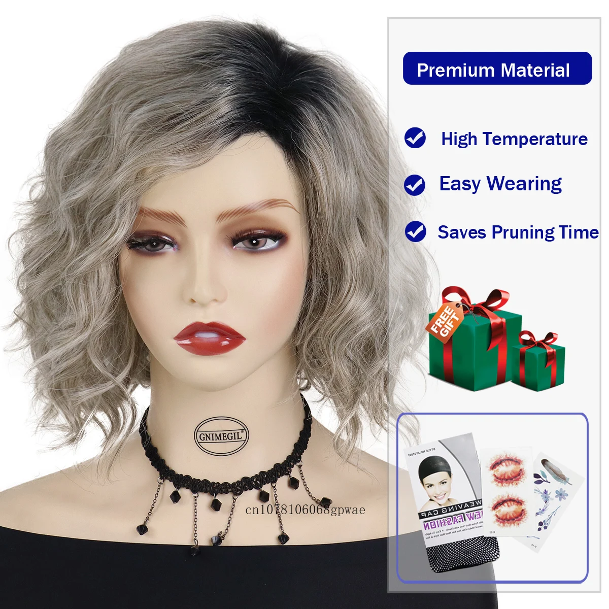 Ombre Silver Grey Wig Synthetic Short Curly Wigs for Women Natural Bob Hairstyle Daily Costume Cospaly Mommy Wig Heat Resistant