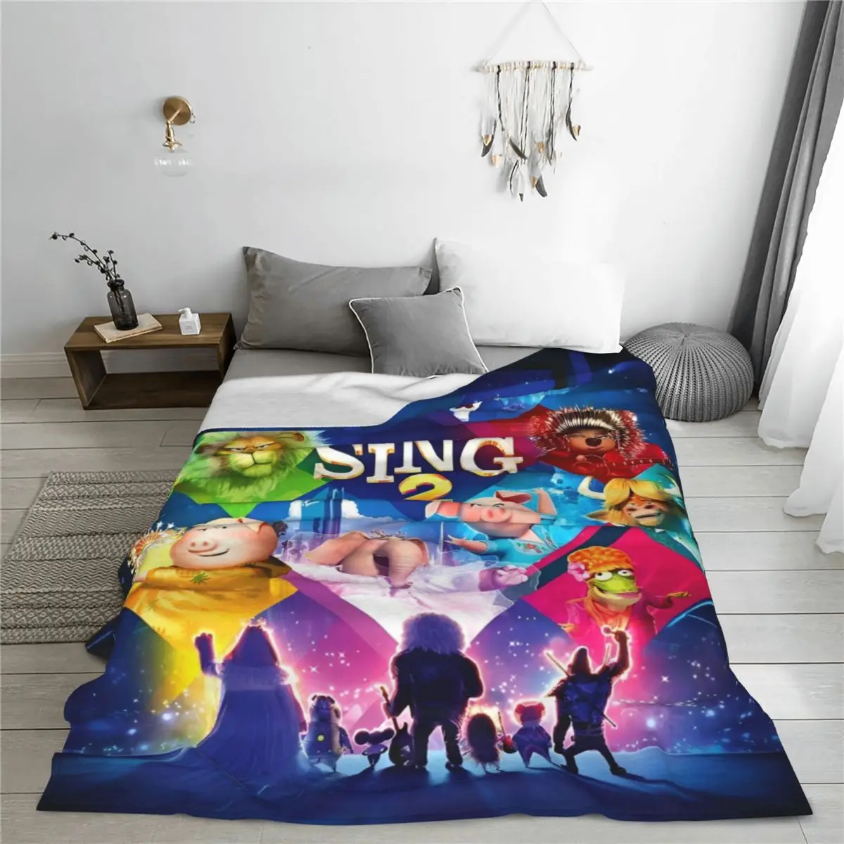 Sing 2 Movie All Characters Blanket Cartoon Cute Flannel Throw Blanket Home Couch Portable Soft Warm Bedspreads