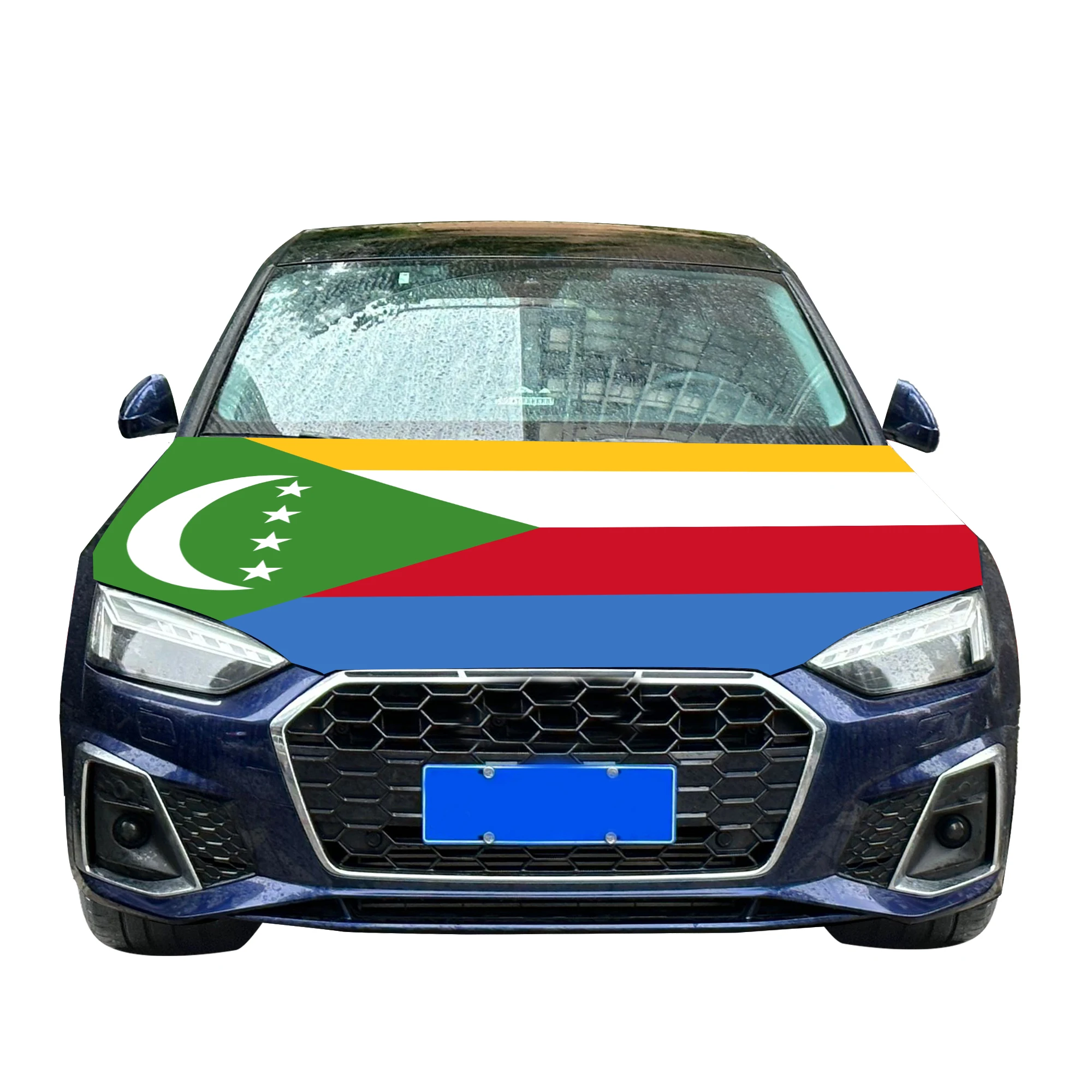 Comoros Car Hood Cover Flag  Universal Size Elastic Polyester 120x150cm for Car Decor