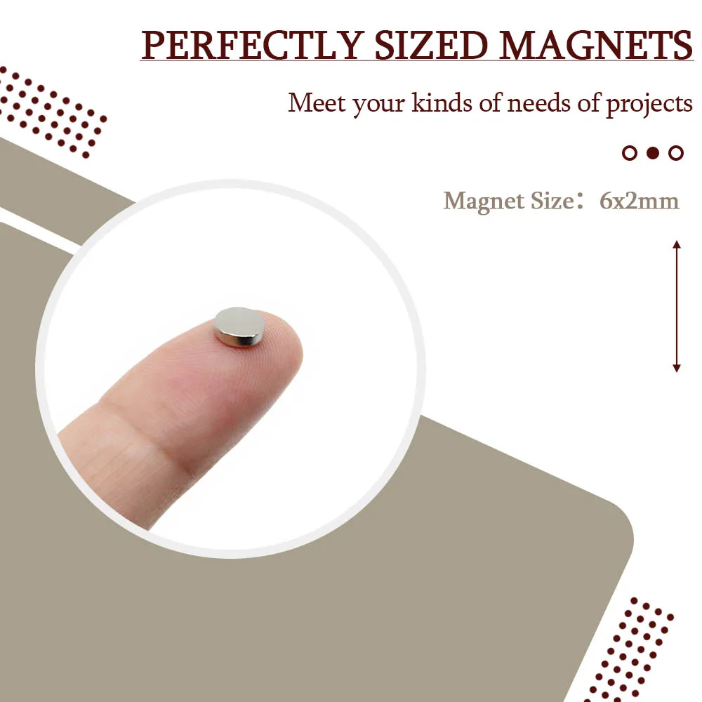 Magnete al neodimio rotondo super resistente da 6 mm x 2 mm Magneti potenti N35 piccolo magnete magnetico permanente per frigorifero NdfeB 6x2