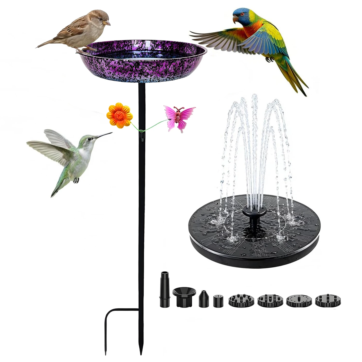 

Bird Bath with Solar Fountain for Outside,Bird Baths with Solar Powered Pump,Metal Ground Stake Feeder for Outdoor, Garden