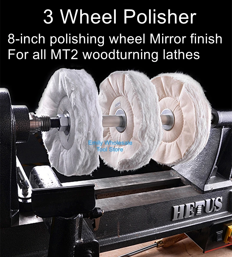 

Polisher wood spinning woodworking lathe 8 inch wool cloth wheel polishing wax pipe shaped polishing