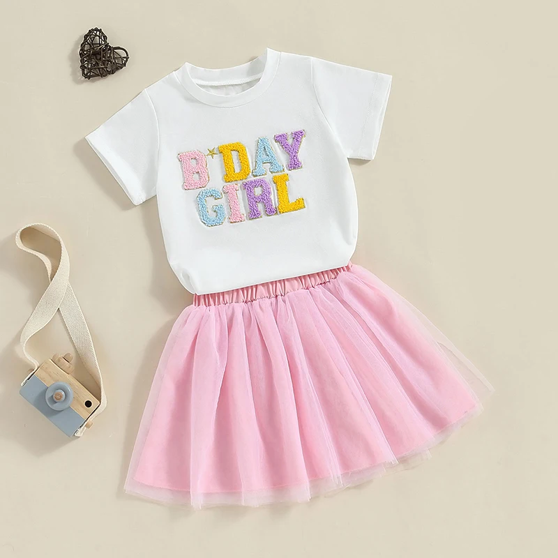 Toddler Girl Birthday Outfits Cute Embroidery TShirt Tulle Tutu Skirt Set 1 2 3 4 5 6 Year Old Girls Birthday Gifts