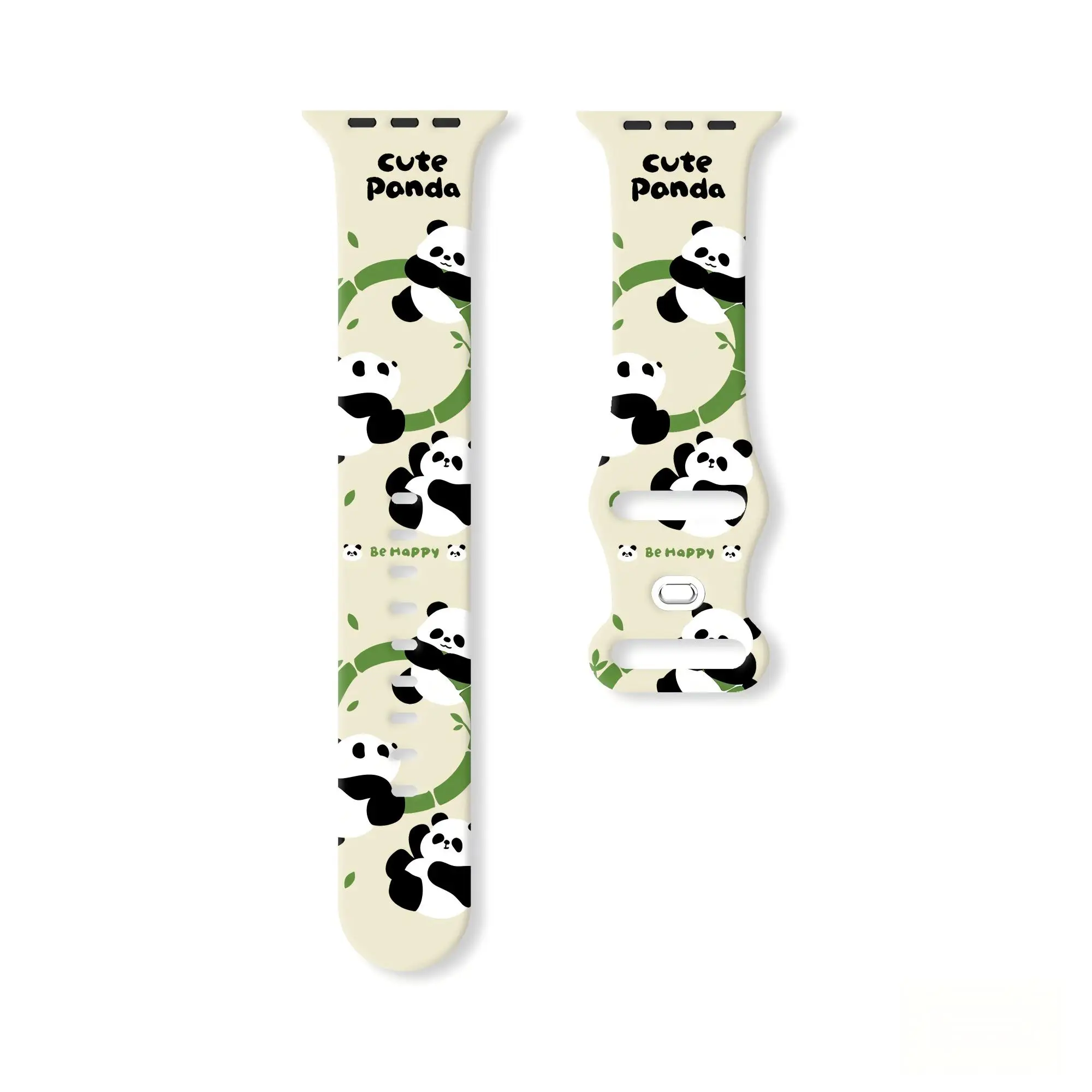 Pulseira de Silicone Estampada Série Panda Fofo para Apple Watch 11 10 9 8 7, Bracelete Substituível para iWatch 46mm 42mm 41mm 40mm