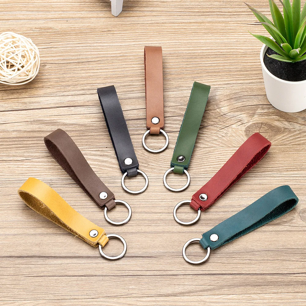 10pcs PU Leather Keychain Business Gift Leather Key Chain Men Women Car Key Strap Waist Wallet KeyChains Keyrings Wholesale