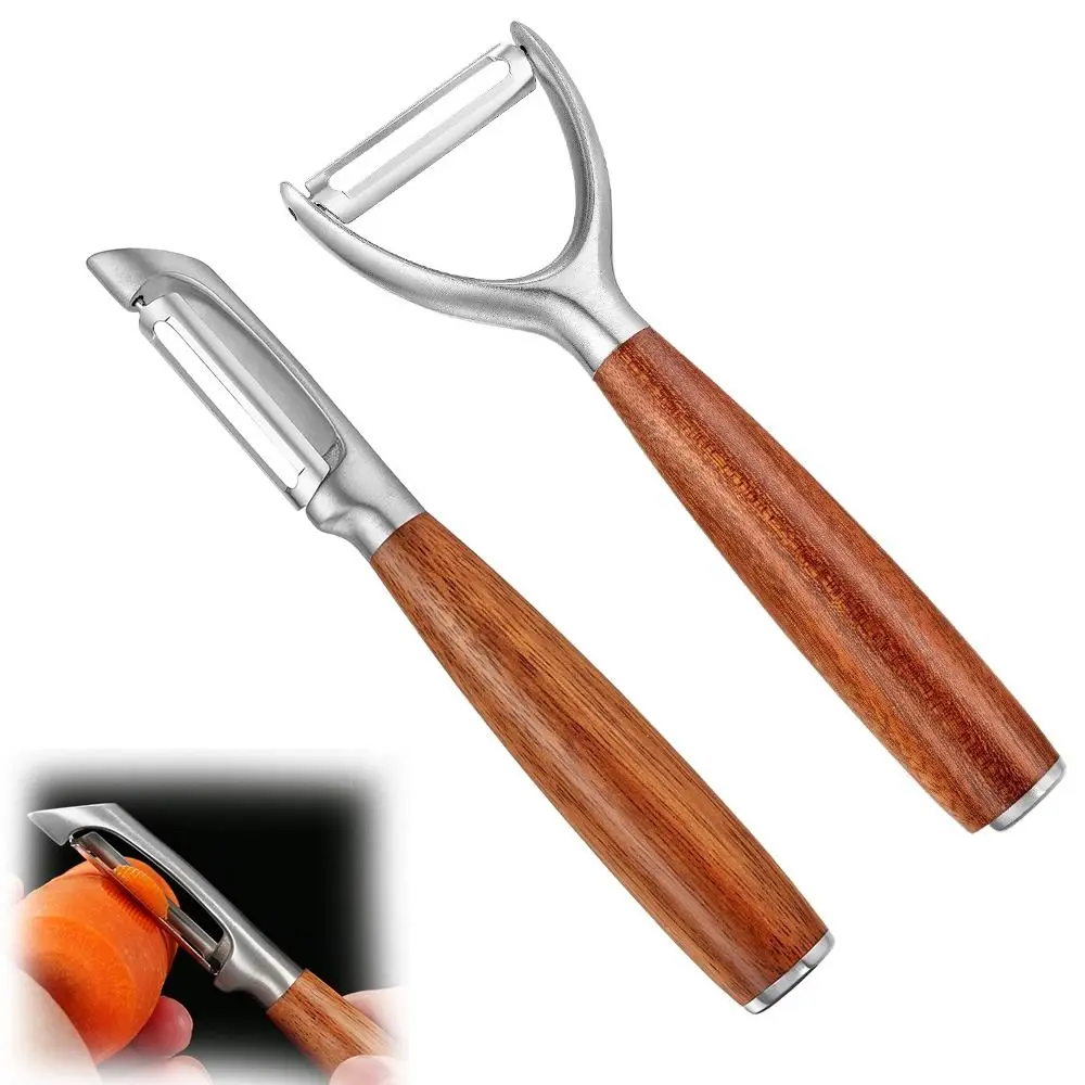 

Premium Kitchen Peeler Stainless Steel Multi-functional Fruit Peeler Real Wood Handle Ultra Sharp Blade Vegetable Peeler