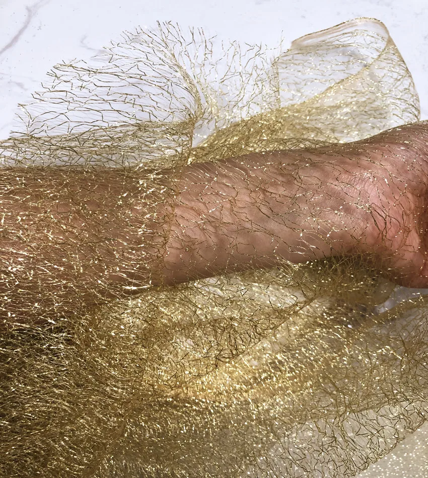 Gold and Silver Metallic Lame Mesh Fabric Irregular Netting Soft Tulle Sparkly Glitter Evening Dress Material Wedding Decoration