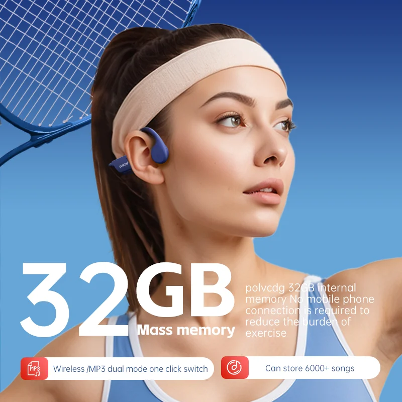 POLVCDG X7 Bone Conduction Headset IPX8 Open Headset Bluetooth 5.3 Swimming with microphone Waterproof 32GB Memory MP3 2024 new