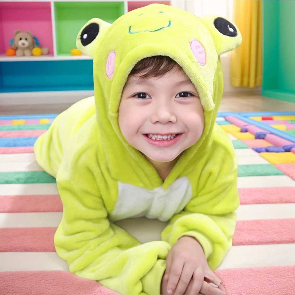 

Children Boy Girl Sleep Pajamas Onesie Flannel Kigurumi Animal Anime Family Matching Sleepwear Christmas Adult Green Frog Set