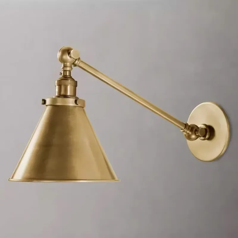 Retro American Style All Iron Wall Lamp Retractable Rocker Arm Light for Villa Living Room Staircase Bedroom Entrance Decor
