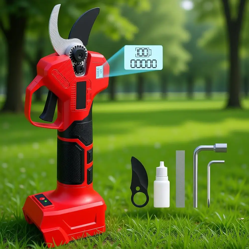 

Cordless Pruning Shears with LCD Display, SK5 Steel Blades, Adjustable Cut for 0.8-1.2 Inch Diameter