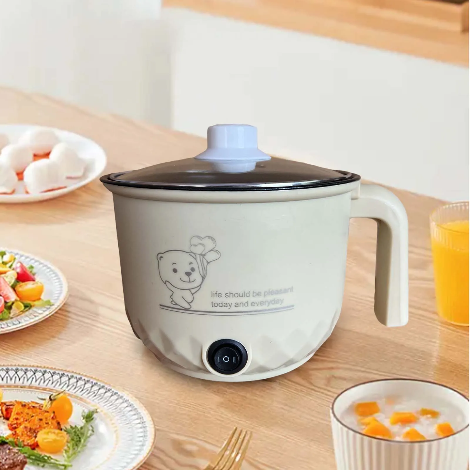 Electric Cooking Pot Stainless Steel Electric Skillet Small Rice Cooker Mini Cooker for Noodles Oatmeal Dumpling Fry Pasta