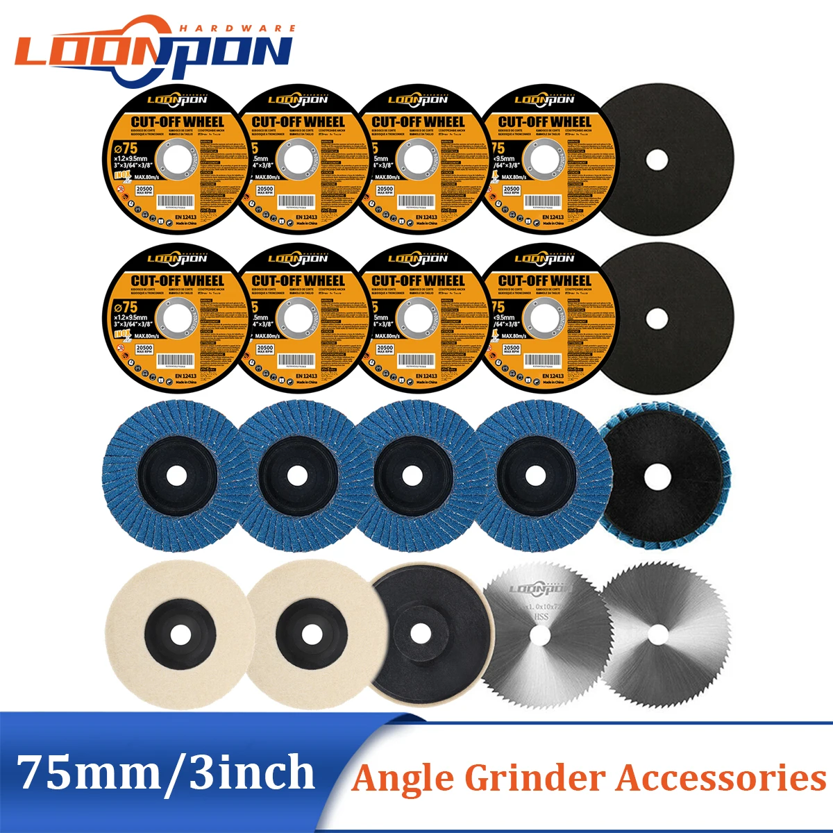 3 Inch Angle Grinder Polishing Wheels Set, 3/8 inch Arbor Cutting and Grinding Wheel Kit for Grinding and Polishing