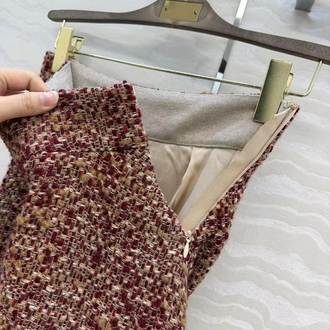 Elegant Fashion Woolen Tweed Long Skirts Women 2026 New Fall Winter All-matched A-line Loose Skirt