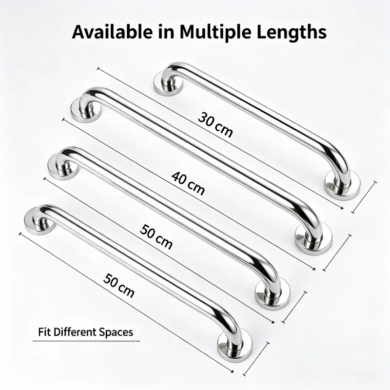 Premium 30‑50cm Stainless Steel Non‑Slip Shower Grab Bar Bathroom Toilet Safety Hand Support Rail Multi‑Purpose Towel Holder