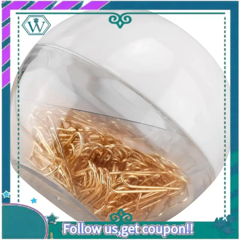 Upgraded Gold Paper Clips In Elegant Magnetic Marble White Clip Holder, 28Mm, 100 Clips Per Box