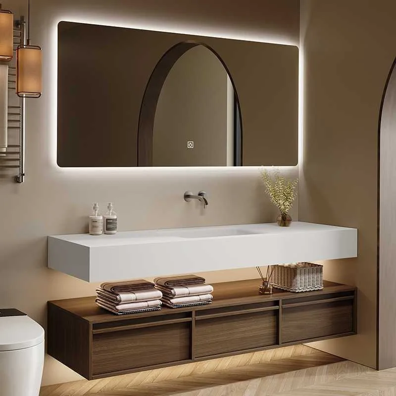 Bathroom Cabinet, Double-layer Rock Slab Hot Bending Integrated Combination Bathroom, Face Wash, Hand Basin, Wash Bathroom