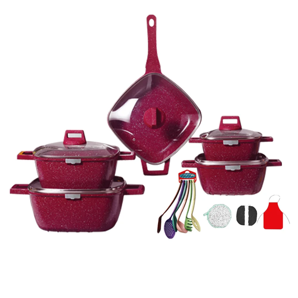 21 Pieces Non Stick Granite Pans Die Cast Aluminum Cookware Set Wholesale Pots and Pans Home Kitchen Healthy Colorful