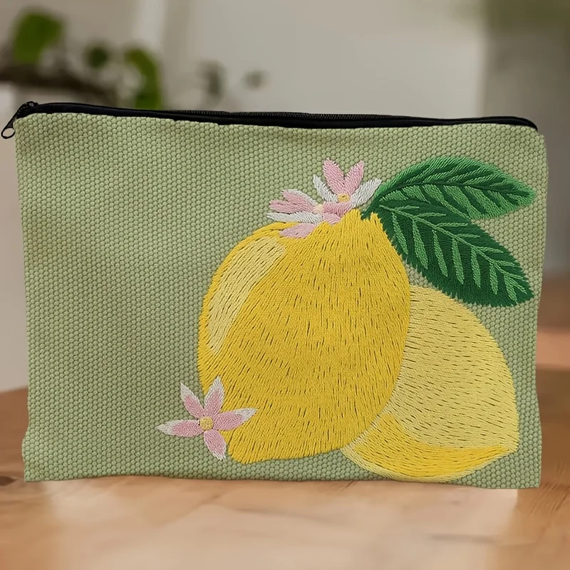 1 Piece of Makeup Bag with Bright Yellow Lemons, Green Leaves, and Pink and White Flowers in Layers - Multifunctional Zipper Bag for Women, Perfect Travel Zipper Storage Bag, Fun Birthday Gift