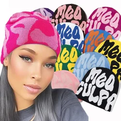 Y2K Knitting Beanies Hat Men Women Paragraph Quality Wool Cap Mea Culpa Warm Fashion Hundred Take Cold Cap for Women Hats