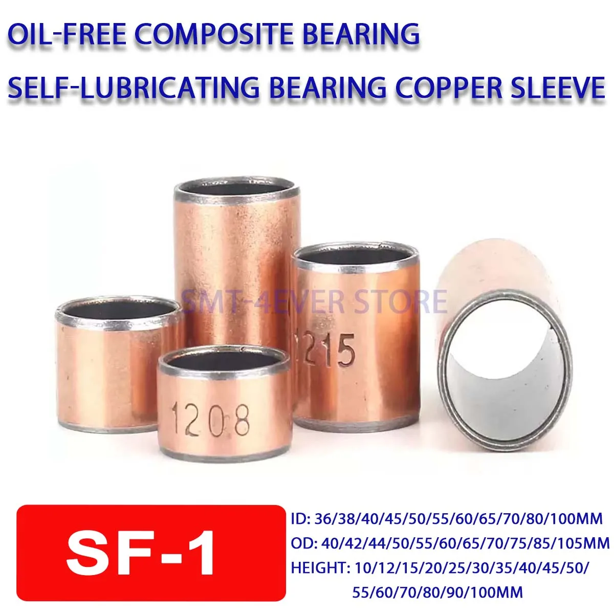 1/2Pcs 36/38/40/45/50/55/60/65/70/80/100mm SF-1 Oil-Free Composite Bearing Copper Sleeve Self-Lubricating Bearing Bushing