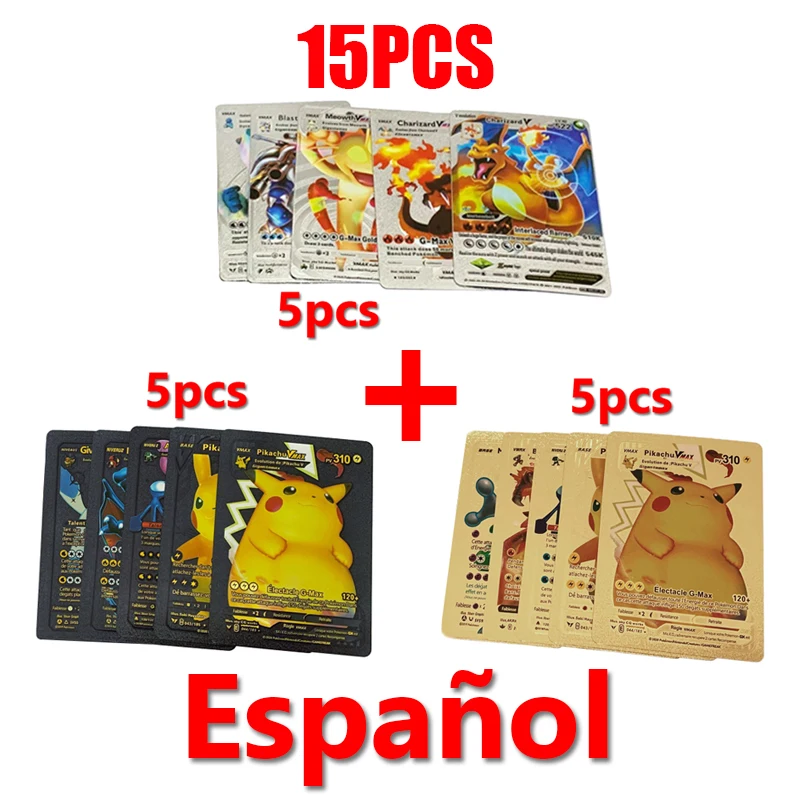 81-15Pcs Pokemon Karten Gold Silber Vmax GX Karte Sammlung Kampf Trainer Karte Spanisch Englisch Französisch Kind Spielzeug weihnachten Geschenke