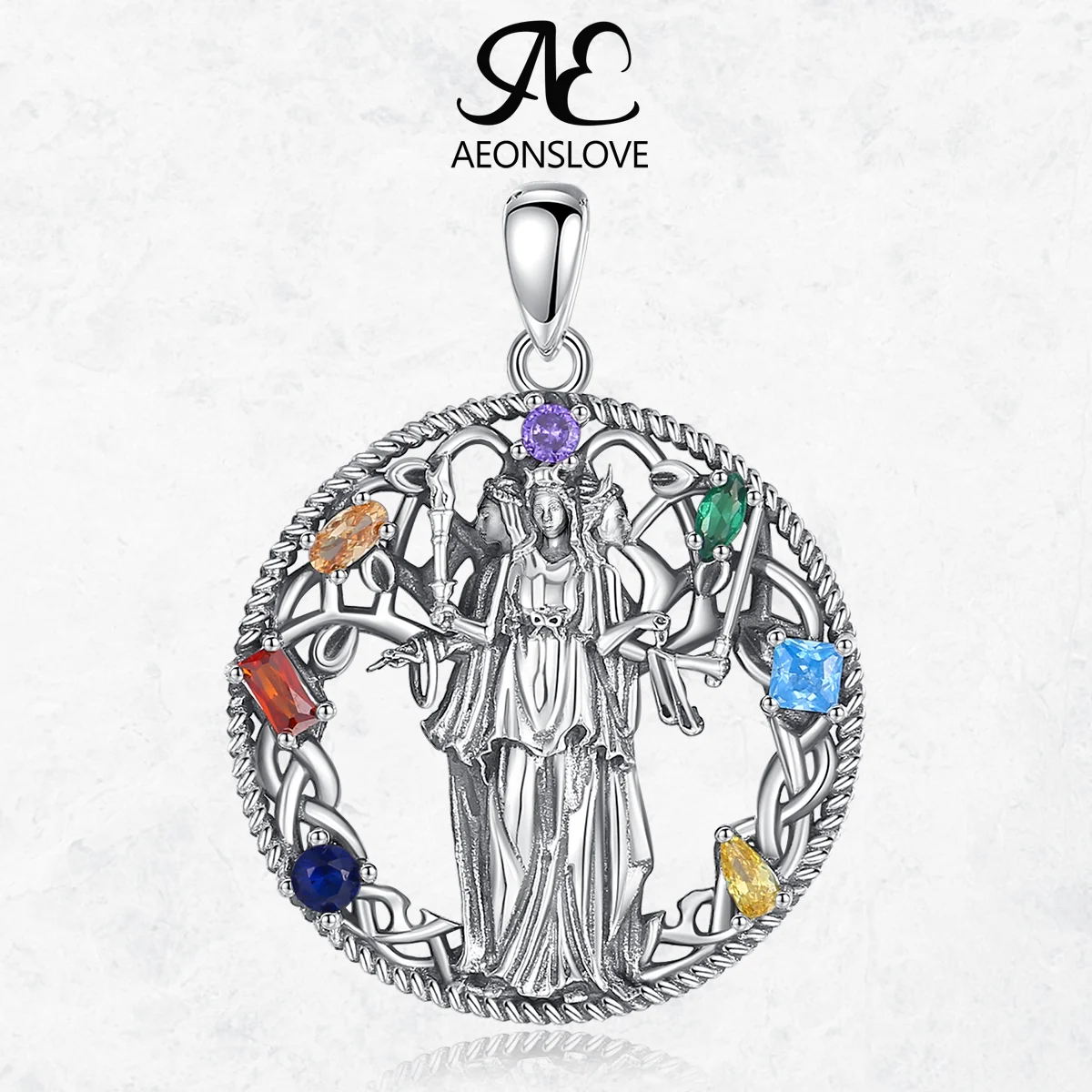 

AEONSLOVE стерлингового серебра 925 пробы, тройное ожерелье богини Луны, 7 чакр, подвеска из геката, Wicca, языческие украшения, Рождественский подарок для женщин